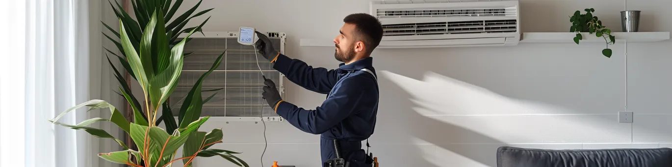 Technicien frigoriste effectuant le nettoyage et la désinfection antibactérienne